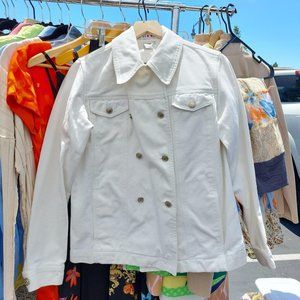 ISACC MIZRAHI White Denim Jacket Casual Jean Jacket Size Medium